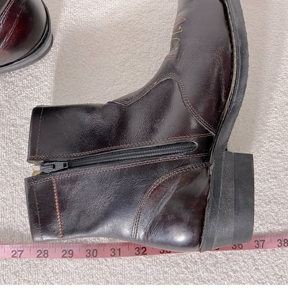 Vintage Burgundy Leather Western Style Round Toe Ankle Boots 7.5 - Picture 10 of 15